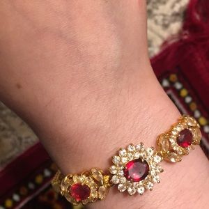 Stunning Gold Bracelet with Diamonds & Red Rubies